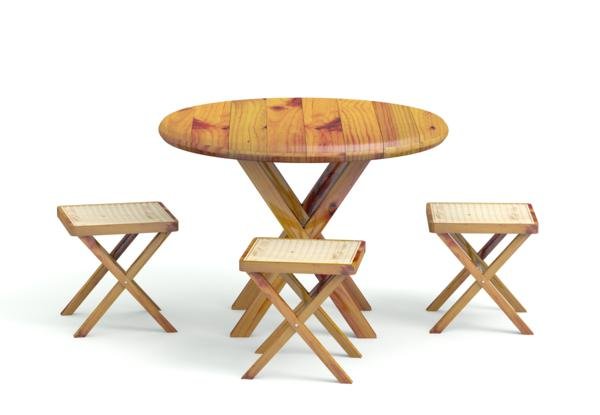 Round Garden Table with 3 Stools